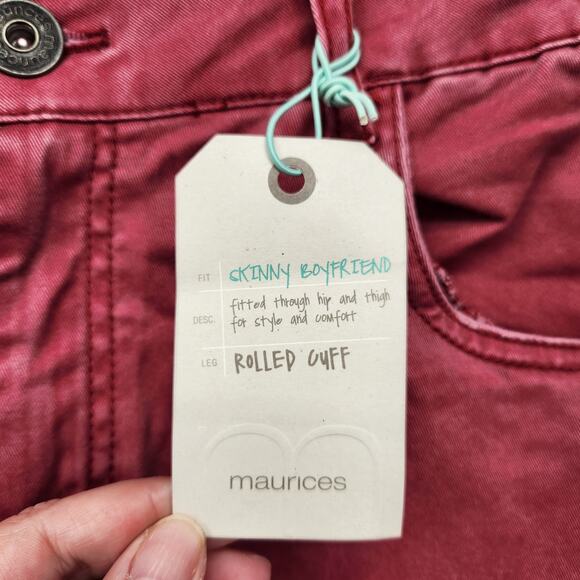 NWT Maurices Red Skinny Boyfriend Rolled Cuff Junior Women's Jeans 11/12 - Picture 6 of 10